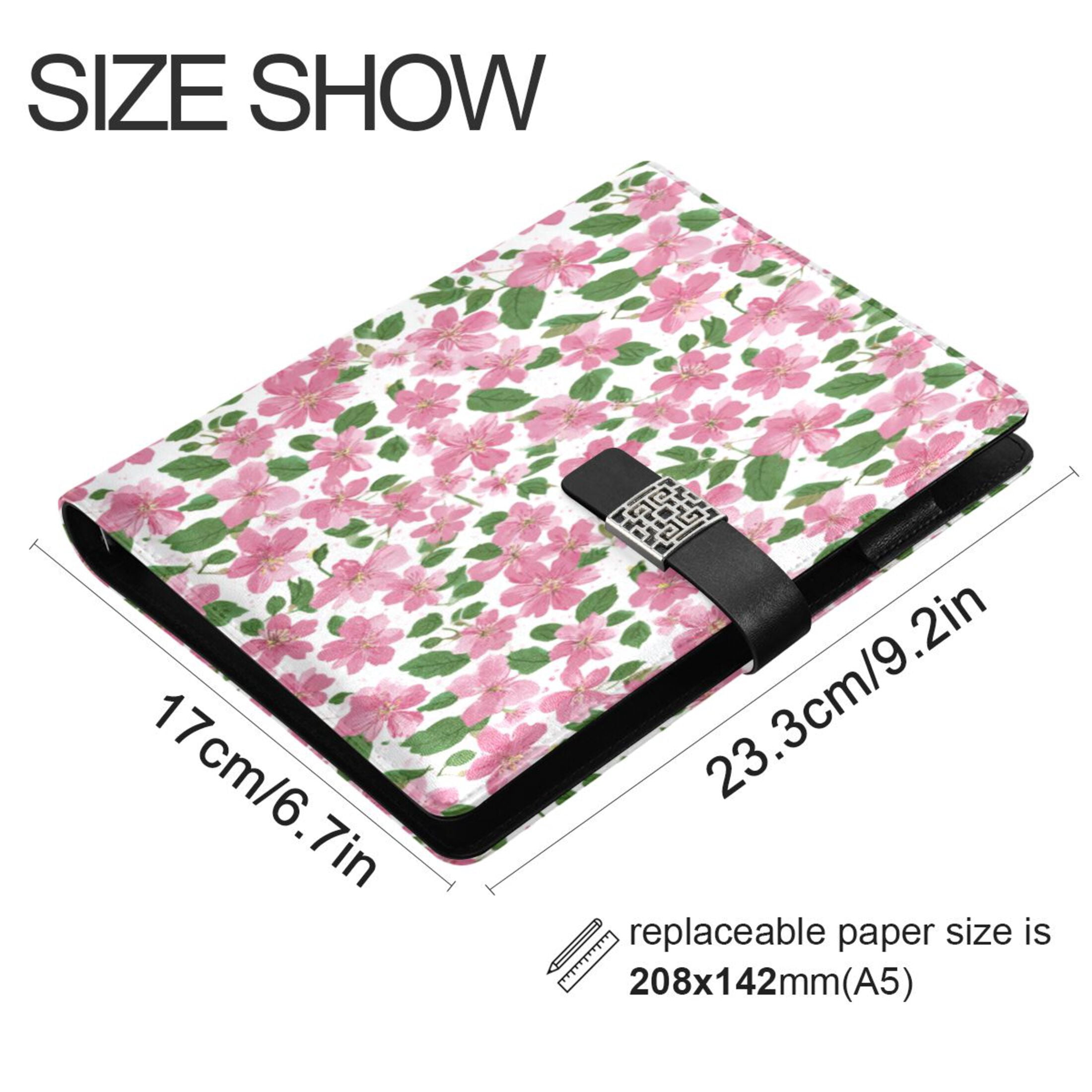 Leather Planner Leather Notebook Notebook Journal Binder Design Pen Pocket Design Convenient for Storage Pink Cherry Blossom Pattern