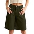 thumbnail image 4 of Josdec Women's Solid Color Pleated High Waist Knee‑Length Bermuda Shorts Casual Five‑Quarter Wide Leg Shorts with Pockets for Summer Daily Wear, 4 of 7