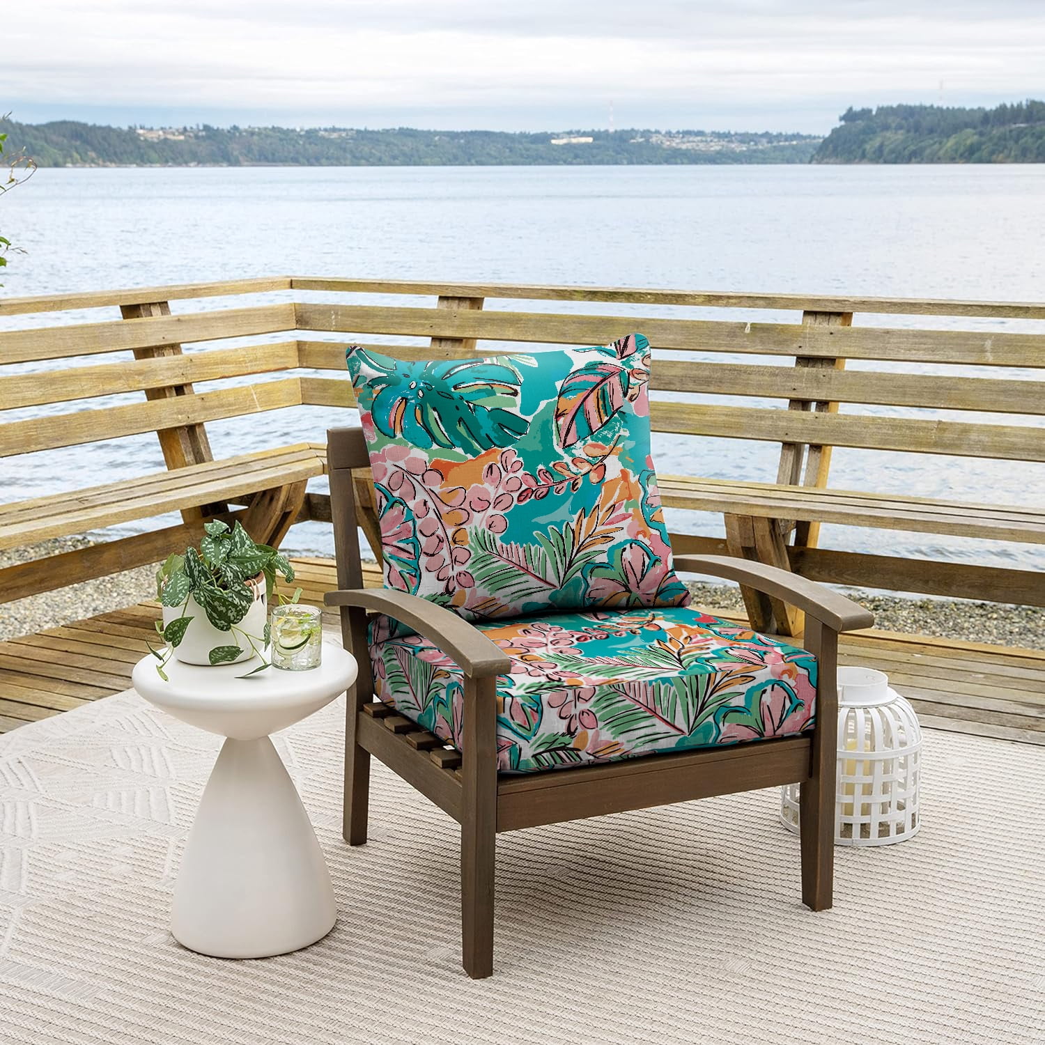 All Smiles Outdoor Chair Cushions for Patio Furniture Set of 24X24 Inch Waterproof Fade Resistant with Removable Cover Plantain leaf Farmhouse Decorative Cushions for Seat Yard Garden Deck