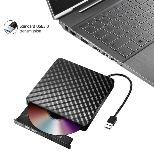 Quemador De Dvd Grabadora de DVD externa USB 3.0 CD/DVD ROM Reproductor de CD RW Unidad óptica (Negro)