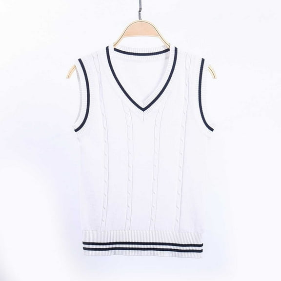 Boys'sweaters Preppy Style Kids Boys and Girls Solid V Neck Sleeveless Knitted Pullover Sweater Vest Sweater for Girls White 3 Years-4 Years