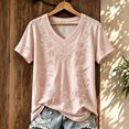 thumbnail image 2 of JULMCOMO Womens Breast Cancer Shirts V Neck Pink Floral Print Breast Cancer Awareness Shirts Short Sleeve Casual Comfy Graphic Tees Vermilion M, 2 of 3