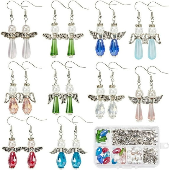 DIY Angel Glass & Alloy & Brass Rhinestone Beads Dangle Earring Making Kits Mixed Color 18.5x11x3.5mm Hole: 1.5mm