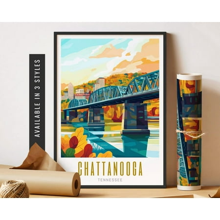 Chattanooga Tn Poster Retro Travel Poster Chattanooga Tennessee Poster Colorful City Wall Art Poster Art Housewarming Gift Home Decor, 8x12 UNFRAMED
