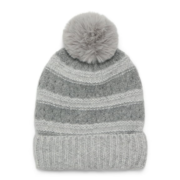 Time and Tru Women's Pointelle Beanie, One Size Fits Most, Medium Grey Heather