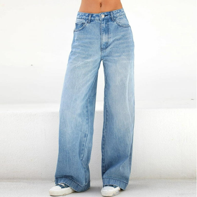 Fanxing Women's Fashion Jeans High Waisted Wide Leg Jeans Summer Casual Straight Baggy Jeans Color Block Patch Denim Trousers Dark Blue,L Fanxing Women's Fashion Jeans High Waisted Wide Leg Jeans Summer Casual Straight Baggy Jeans Color Block Patch Denim Trousers Dark Blue,L