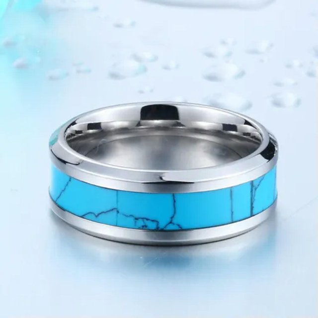 HOOUN Bague de Mariage Incrustée Turquoise pour Hommes et Femmes Bague de Mode en Tungstène-6