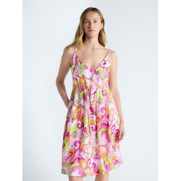 Free Assembly Women's and Women's Plus Sleeveless Printed Silk Dress, Sizes XS-4X