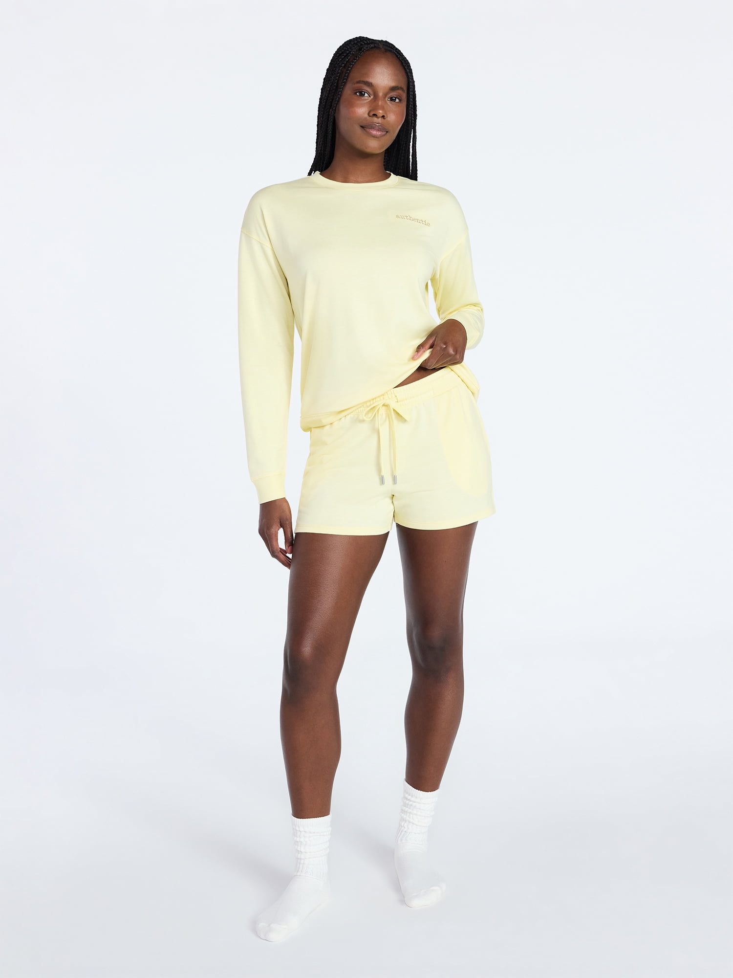 Joyspun Women's French Terry Knit Long Sleeve Lounge Sleep Top, Sizes XS-3X