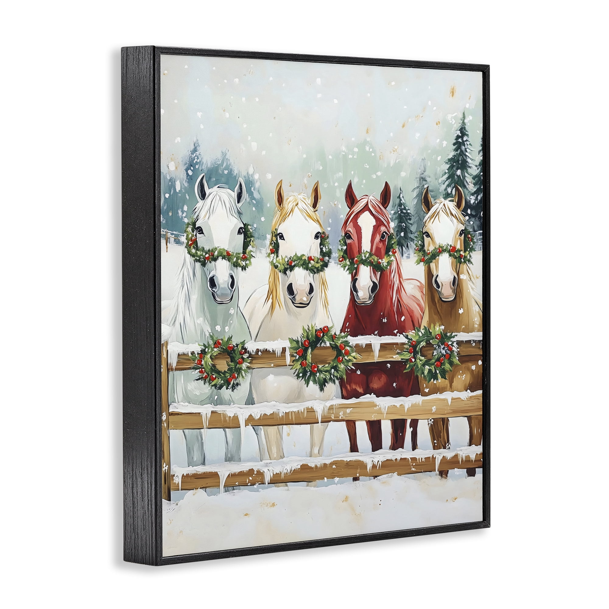 Stupell Industries Christmas Horses with Holly Wreaths Black Framed Giclee Art, design by The Prints Vibe