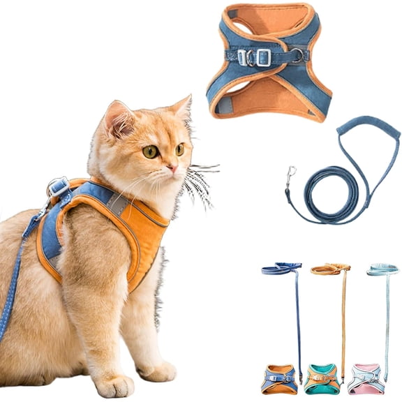 Reflective Cat Harness and Leash Set, Escape Resistant Adjustable Pet Harness for Small Medium Large Cats, Kittens, Puppies and Rabbits