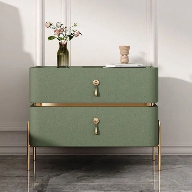 Luxury Bedside Table Solid Wood Bedroom Slate Simple American Free Installation Storage Cabinet Two Drawer Nightstand Furniture My Lux Decor Round