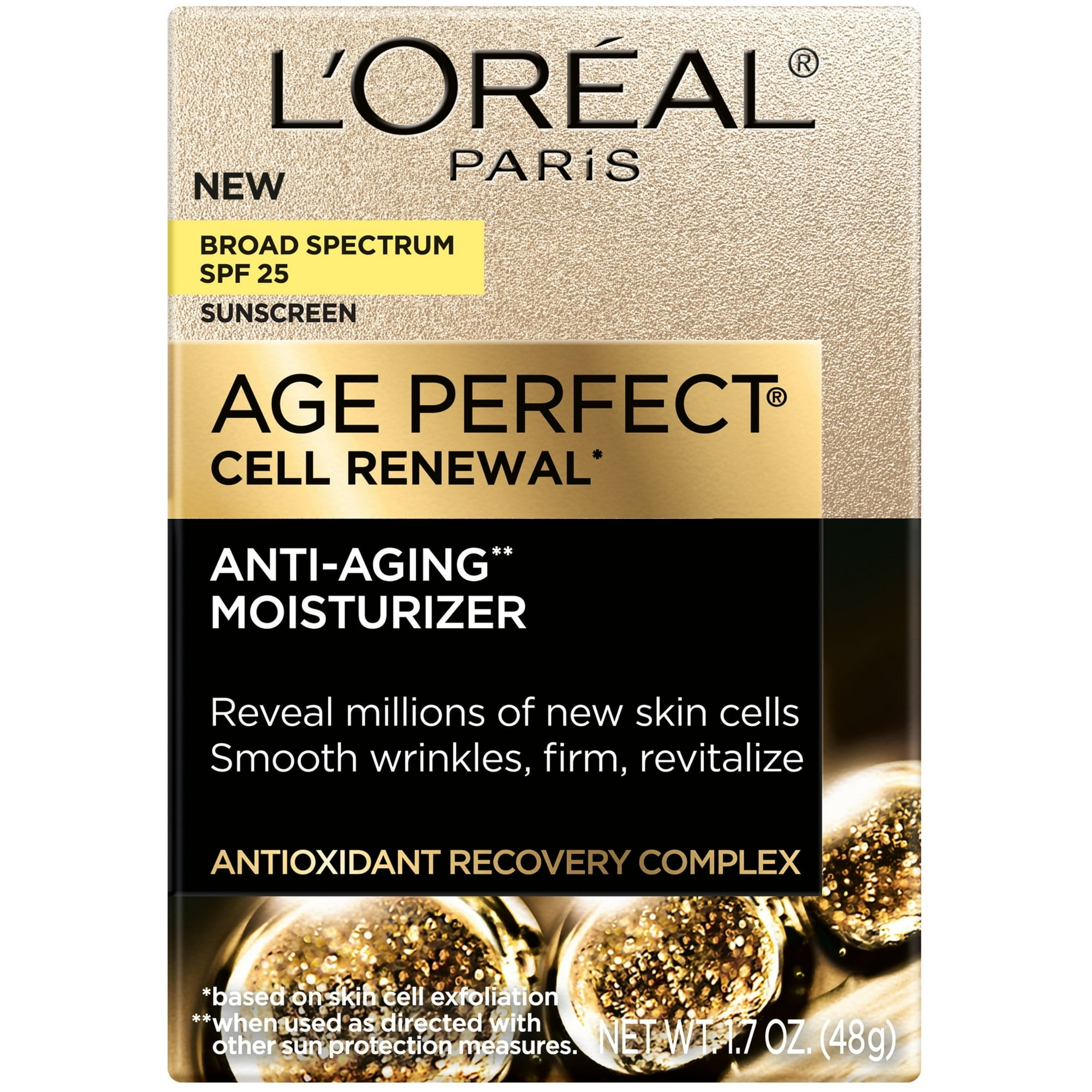 L'Oreal Paris Age Perfect Cell Renewal Anti-Aging Day Moisturizer with Broad Spectrum SPF 25 Sunscreen, Antioxidants, and Vitamin E, 1.7oz