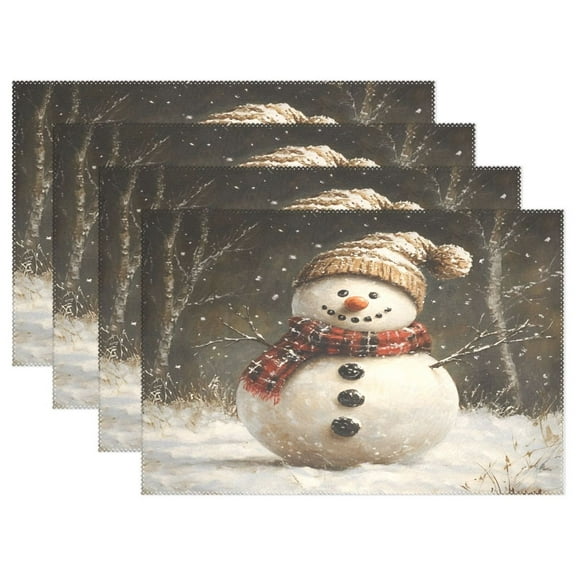 Ryvnso Placemats Set of 4 Snowman in Winter Dining Mats Heat-Resistant Non-Slip Washable Table Mat