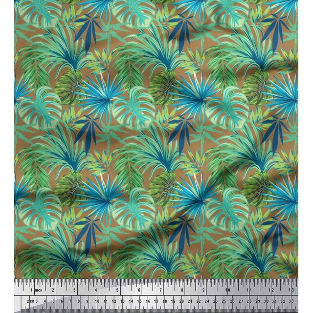 Soimoi Rayon Crepe Fabric Tropical Leaves Printed Fabric 1 Yard 46 Inch Wide