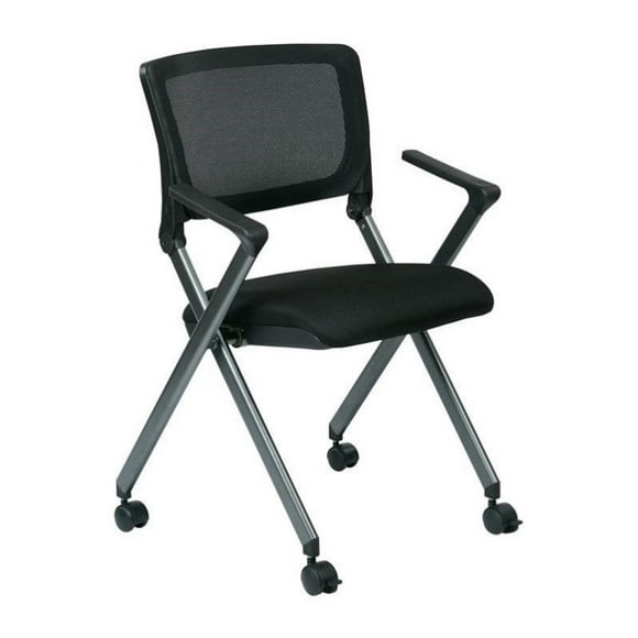 Black Mesh Back Folding Chair in Titanium (Set of 2)