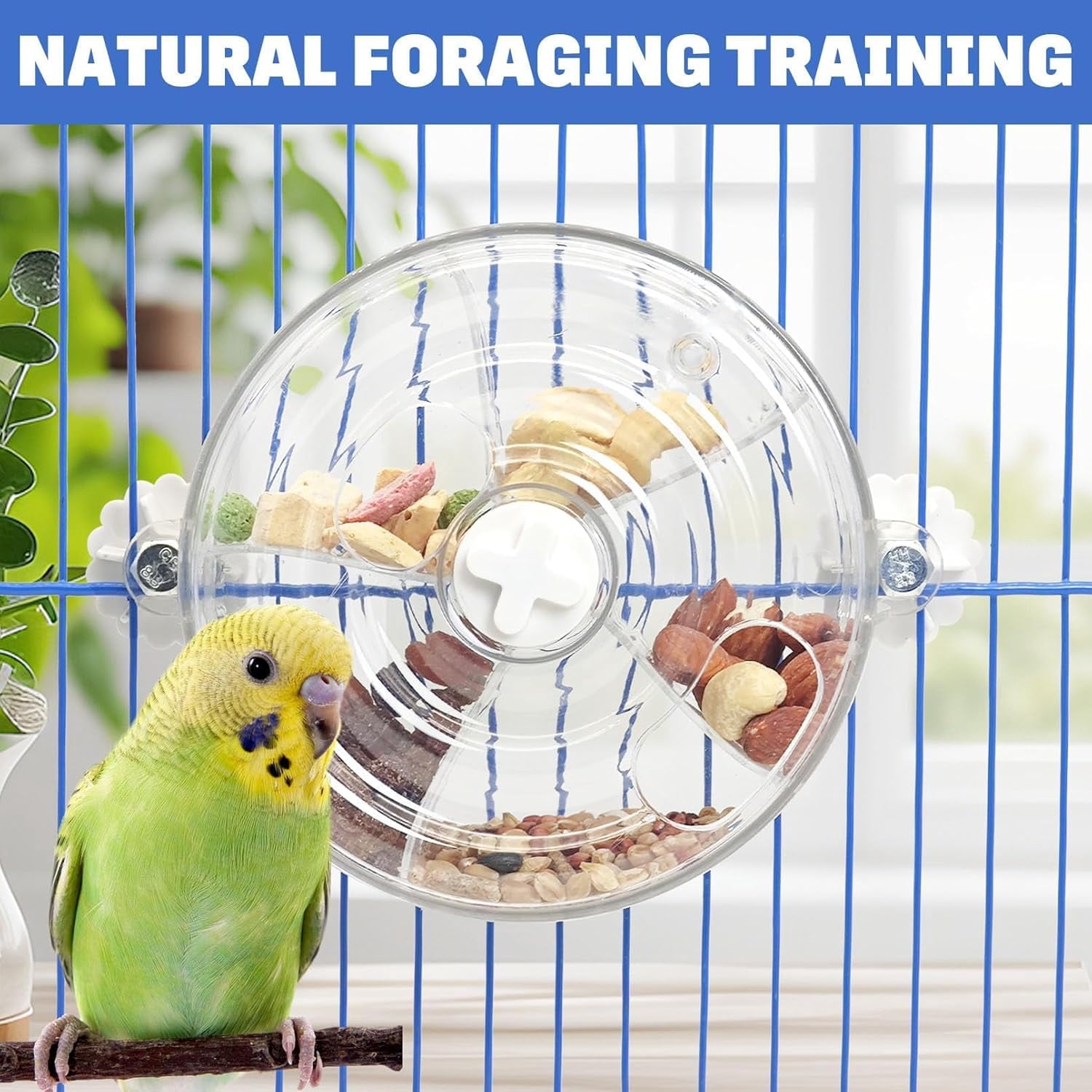 Bird Foraging Toy Creative Feeder with Seed Food Rotating Wheel for Enrichment & Training Parrot Puzzle Toys for Cockatiel Parakeet Conure