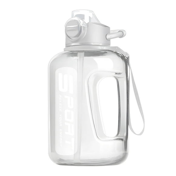 Water Bottle with Time Marker - Straw & Chug Lid - Big Water Bottle with Straw - BPA Free Gym Water Bottle with Handle - Gallon Water Jug, Pop Up Open Sports Big Bottle Jug