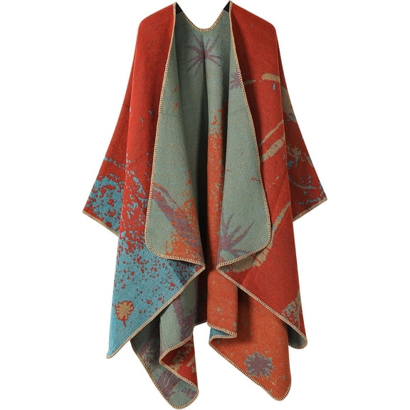 KuKuzhu Thick Shawl Poncho Open Front Cardigan Ruana Cape Knit Scarves Blanket Oversized Sweaters Winter Cloak