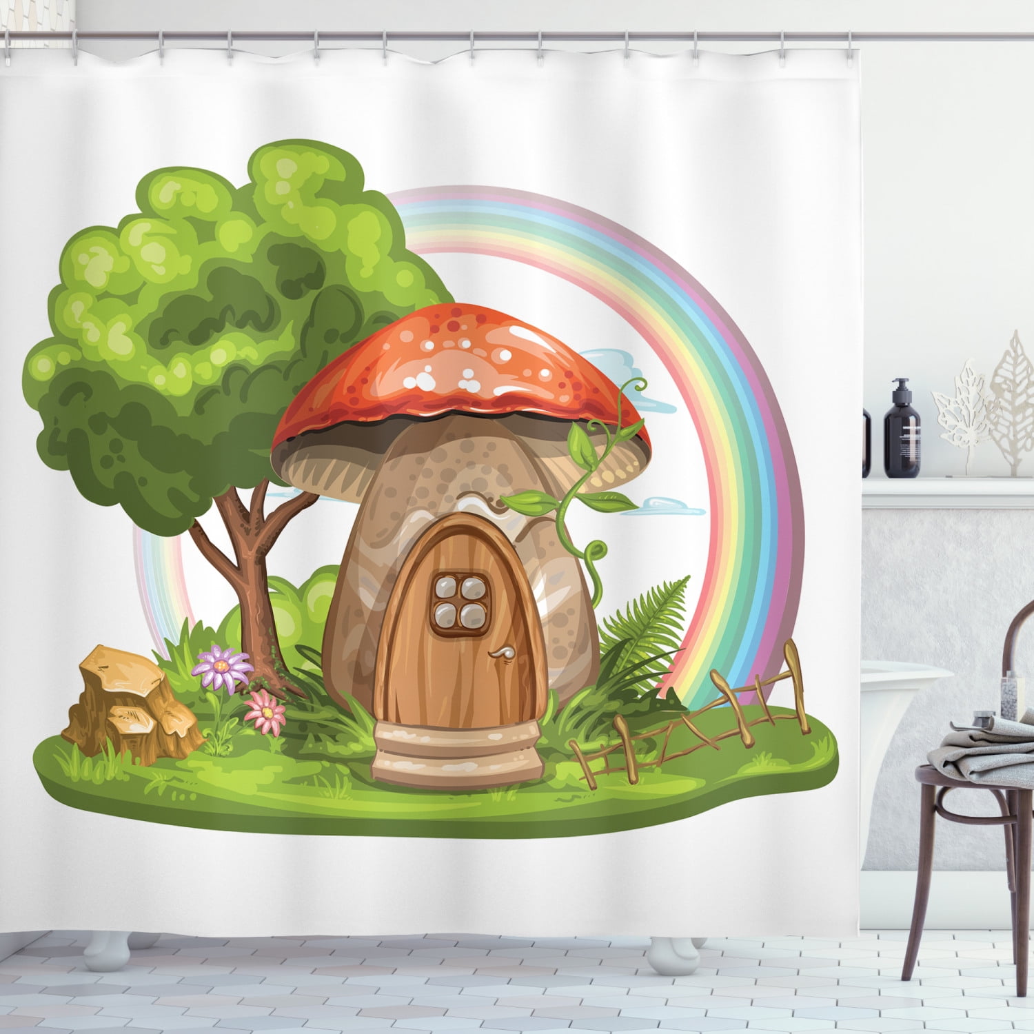 Fantasy Shower Curtain, Magic World with Mushroom House in the Forest with  Rainbow Fairytale Children Print, Fabric Bathroom Set with Hooks, 69W X 84L  Inches Extra Long, Multicolor, by Ambesonne - Walmart.com