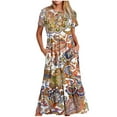 thumbnail image 2 of Ovzne Robes d'Été pour Femmes 2025 Robe pour Femme Mode pour Femmes Manches Longues Col Rond T-Shirt Imprimé Blouse Ample Robe Robe de Vacances Manches Courtes Imprimée Liquidation, 2 of 5