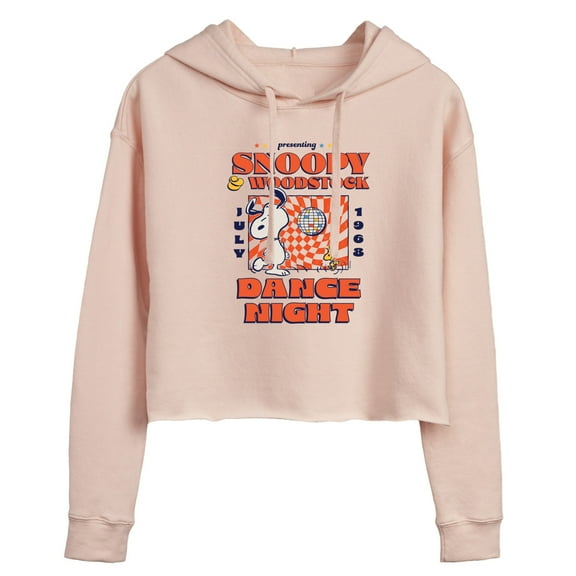 Peanuts - Snoopy And Woodstock Dance Night - Juniors Cropped Pullover Hoodie