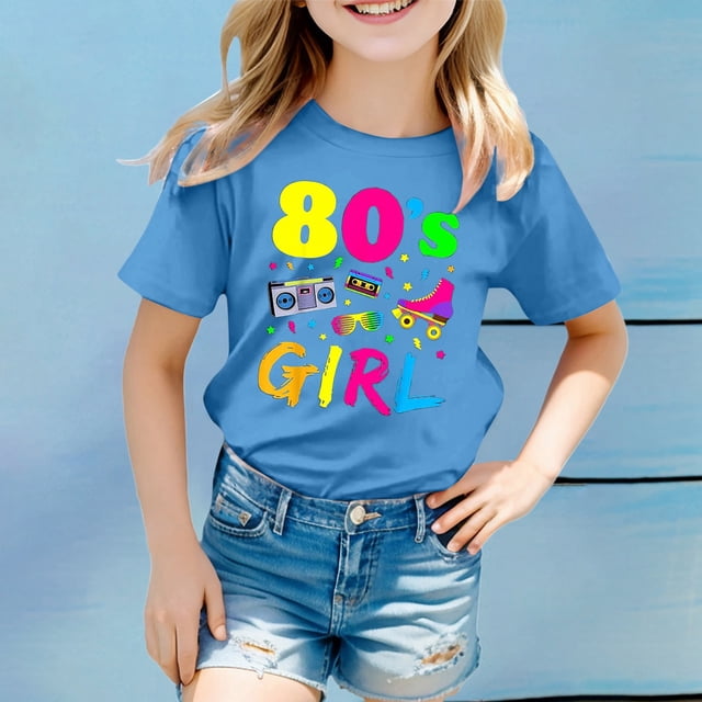 Vêtements pour Filles Imprimé Chemise à Manches Courtes Col Rond Été pour Adolescentes Taille 8-9 Ans Mode Filles
