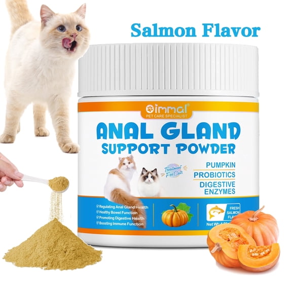 Oimmal Anal Gland Support Powder for Cats - No Scoot for Cat - Plus Pumpkin, Digestive Enzymes & Cat Probiotics for Digestive Health (Salmon Flavor, 4.23oz)