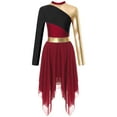 thumbnail image 3 of Alvivi Women Metallic Color Block Asymmetric Lyrical Dance Dress Praise Dance Tunic Burgundy M, 3 of 7