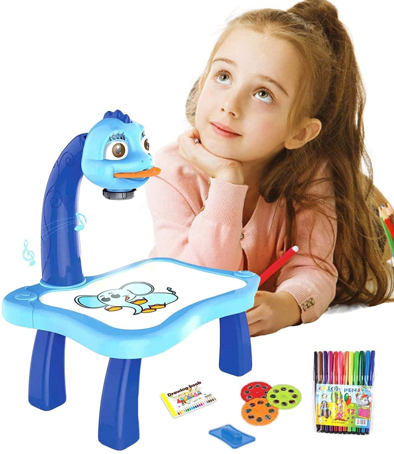 Painting Set Child Learning Desk with Smart Projector with Light Music Early Education Toys Craft Gift for Kids Childrens Haohon Drawing Projector Table for Kids Projector Painting for Kids A