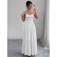 thumbnail image 4 of Black And White Womens Elegant Polka Dot Chiffon Spaghetti Strap Cinched Waist Maxi Dress For Wedding Guests, 4 of 6