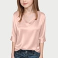 thumbnail image 2 of Einccm Girls V-Neck Casual Satin Top, Three-Quarter Sleeve Loose Fit Fashion Blouse with Drop Shoulder Design for Big Kids Ages 4-15, School Daily Wear and Dressy Occasions, 2 of 8