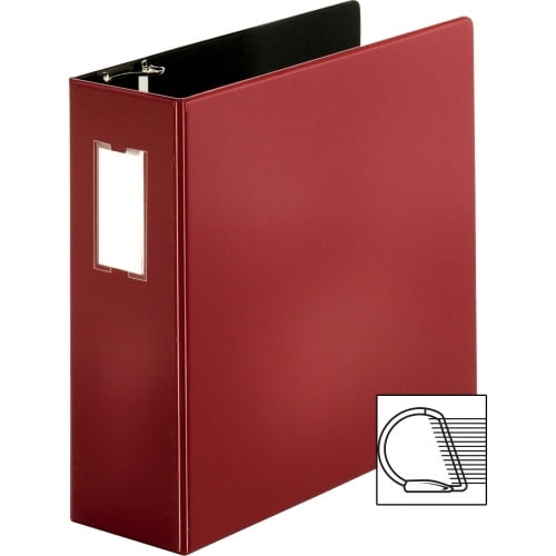 Business Source Slanted D-ring Binders 4' Binder Capacity - 3 x D-Ring Fastener(s) - 2 Internal Pocket(s) - Chipboard, Polypropylene - Burgundy - PVC-free, Non-stick, Label Holder, Gap-free Ring, Non