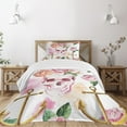 thumbnail image 3 of Ambesonne Skull Quilted Bedspread Set 2 Pcs, Anchor Roses Peony Art, Twin Size, White Green Pink, 3 of 6