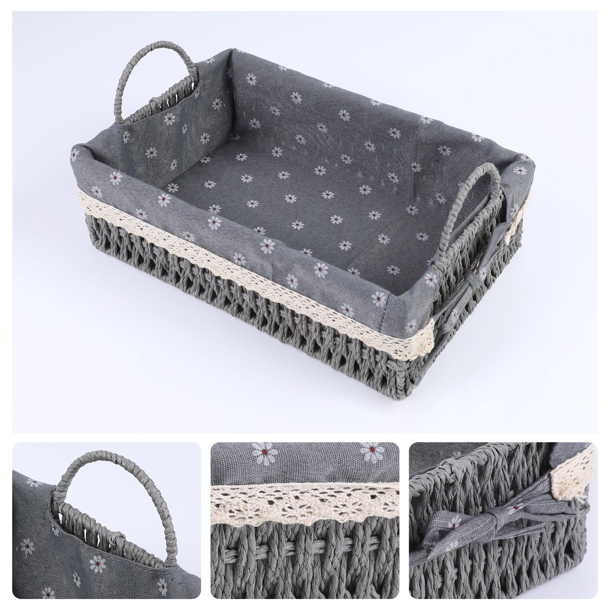 Unique Bargains 2 Pcs Wicker Basket with Handles Gray 10.2*7.1*3.5in/11.8*8.3*3.7in