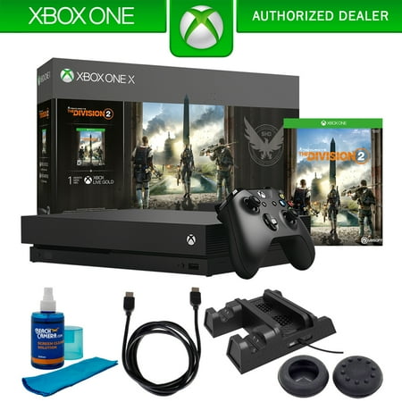 High Speed Pc Tech Station - Microsoft Xbox One X 1TB Console w/ Tom Clancy's The Division 2 Bundle (CYV-00255) + 3-in-1 Charging Station + Screen Cleaner (Large Bottle) + Replacement Thumb Grips + 6ft High Speed HDMI Cable