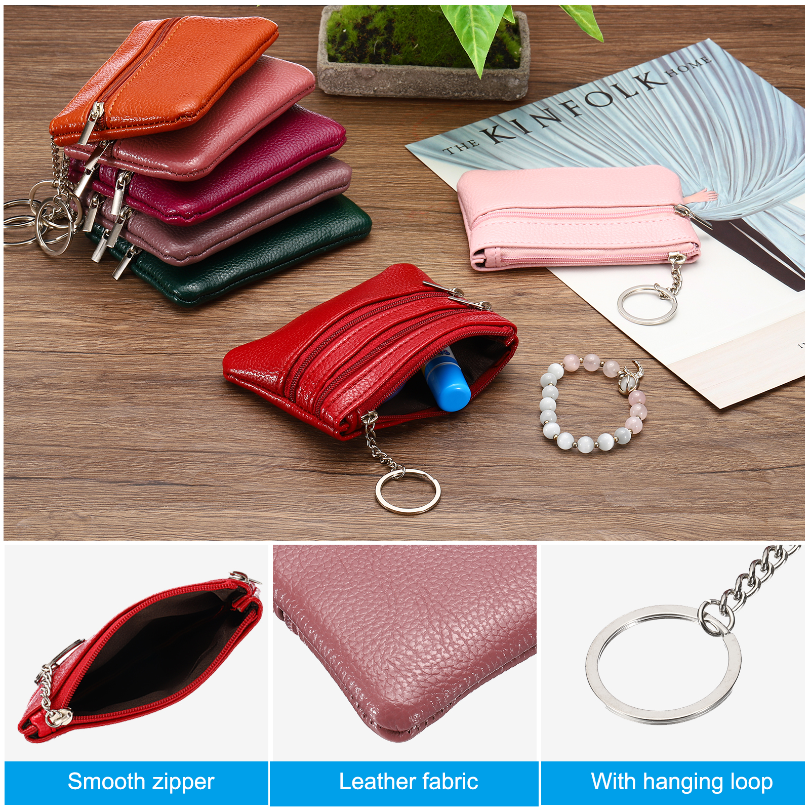 Unique Bargains Leather Change Purses Small Organizer Bags Dark Pink