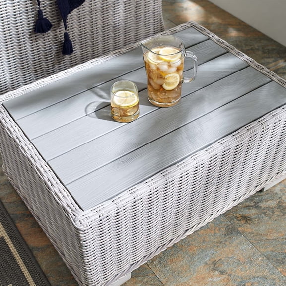 Modway Conway 32" Outdoor Patio Wicker Rattan Coffee Table in Light Gray
