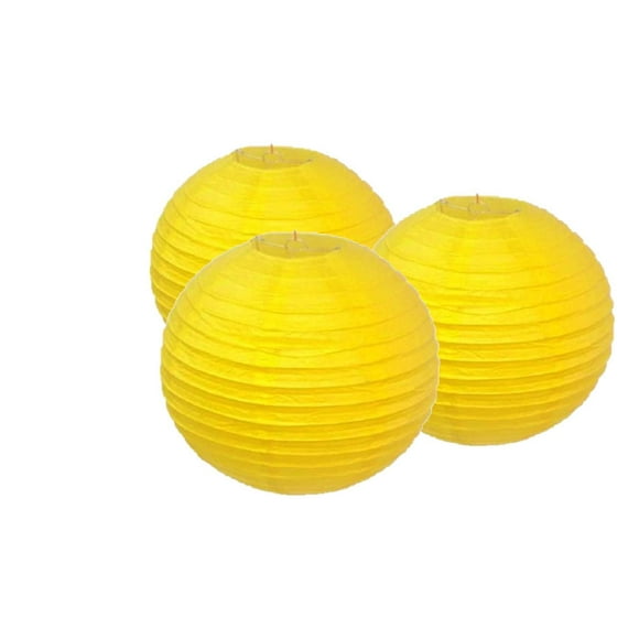 4"6"8"10"12"14"16"18 Round Paper Lanterns Lamp Wedding Birthday Party Decoration Pack of 3 (Bright Yellow, 14"/35CM)
