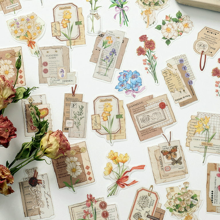 21 PCS Vintage Plants Stickers Pack, Translucent Botanical Sticker Sack,  Planner, Scrapbooking, Plants, Garden, Floral, Junk Journal 