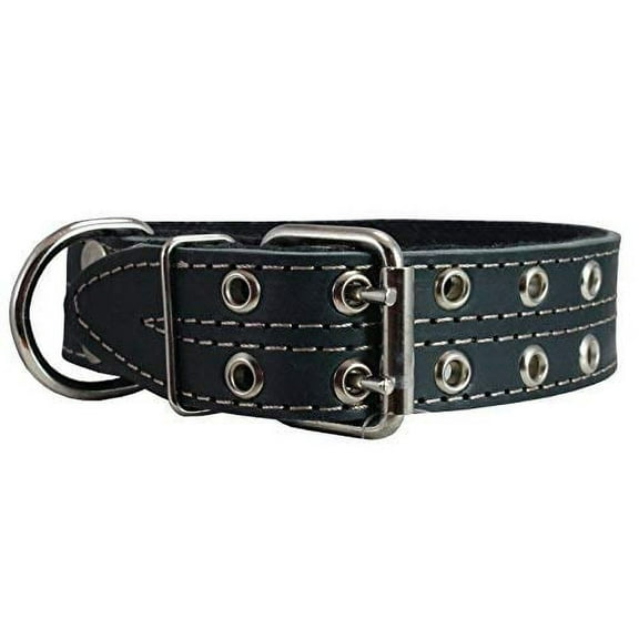 Genuine Leather Dog Collar, Padded, Black 1.5" Wide. Fits 23"-26.5" neck size Great Dane Mastiff