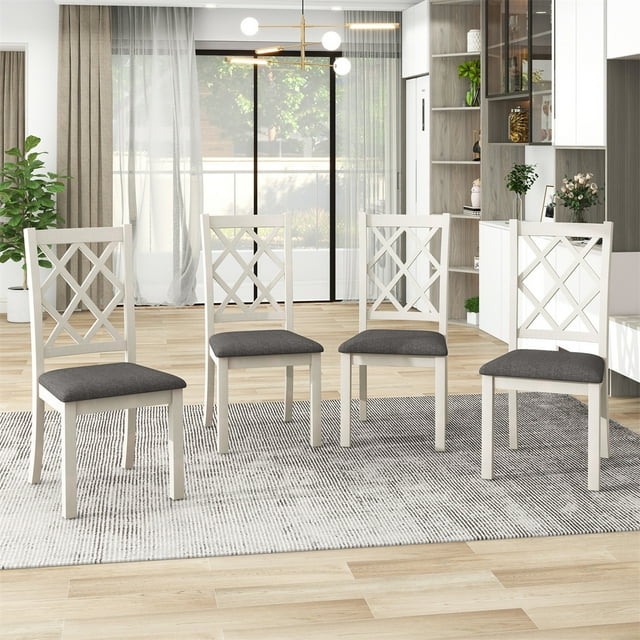 Mid-Century Solid Wood Upholstered Dining Chairs Set of 4, Modern 4 Accent Chairs with Solid Wood Legs for Famlies, Durable Kitchen Chairs for Dining Room and Small Places, Gray