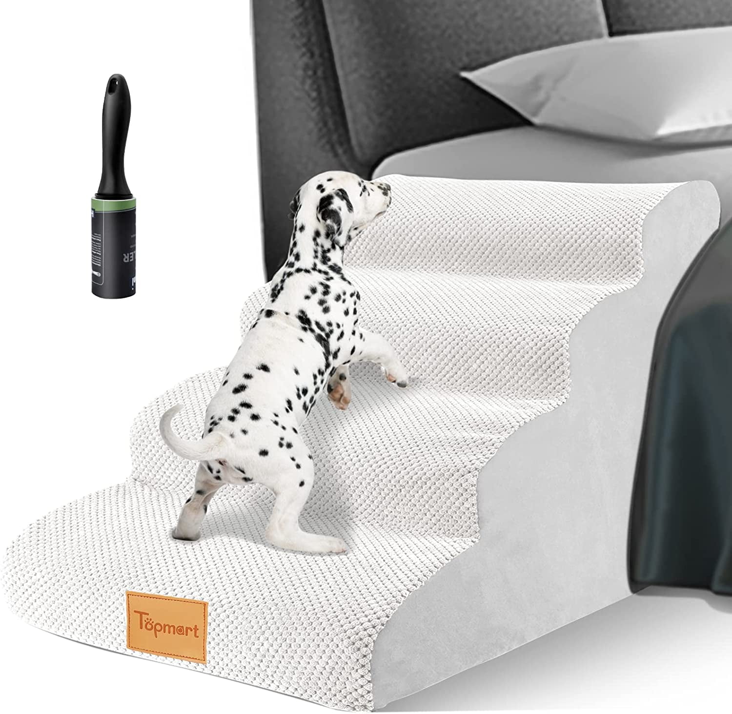 SAINSPEED 3 Tiers Dog Stairs, High Density Foam Dog Steps For Bed And
