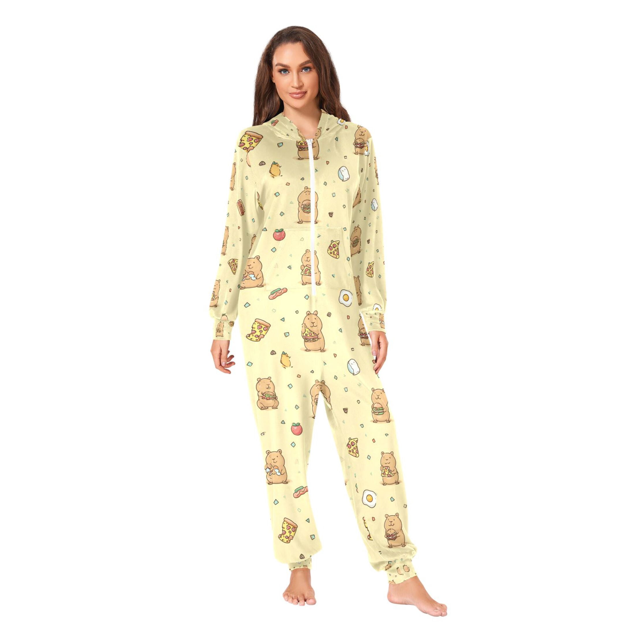 Adult Christmas Onesie Sakapibara Adult Zipper One-Piece Pajamas Unisex Pajamas with Pockets