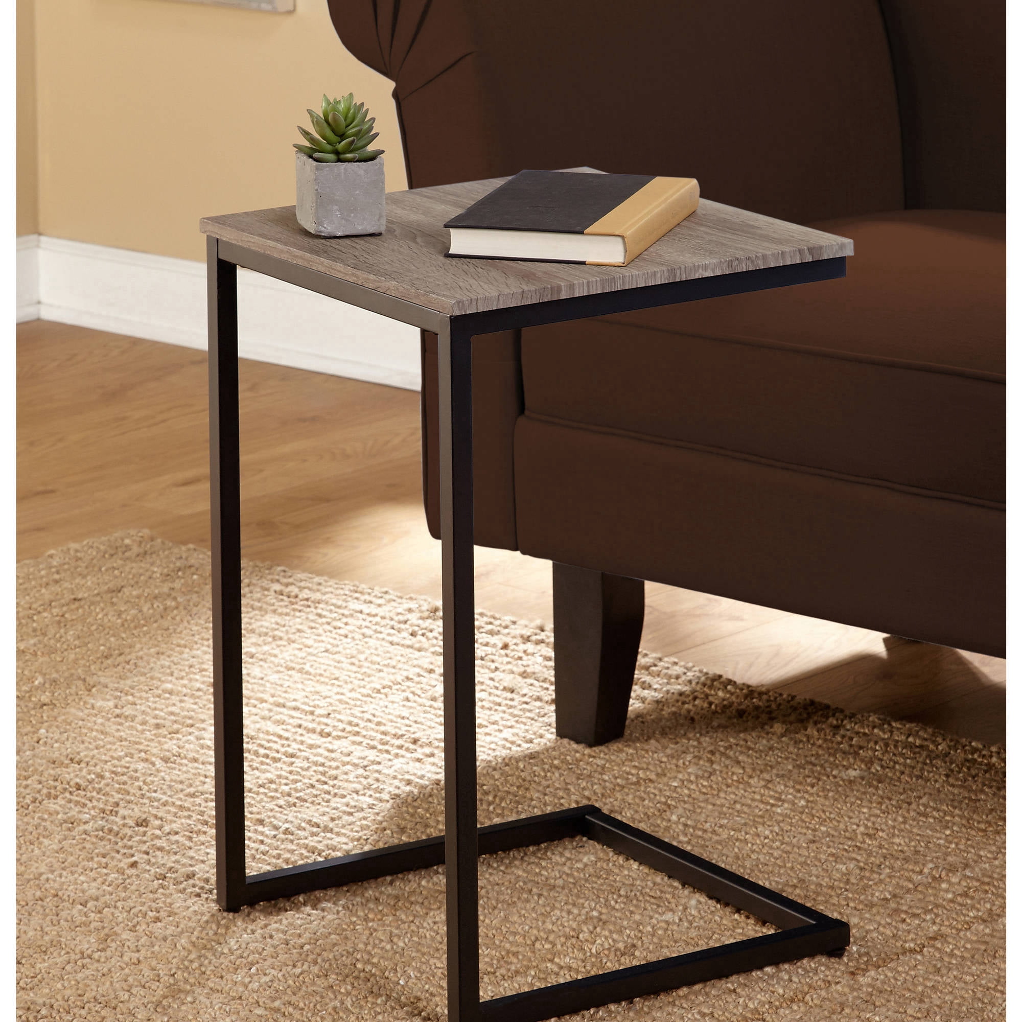 TMS Seneca Indoor Accent C-Table with Metal Frame, 24" Tall, Gray/Black