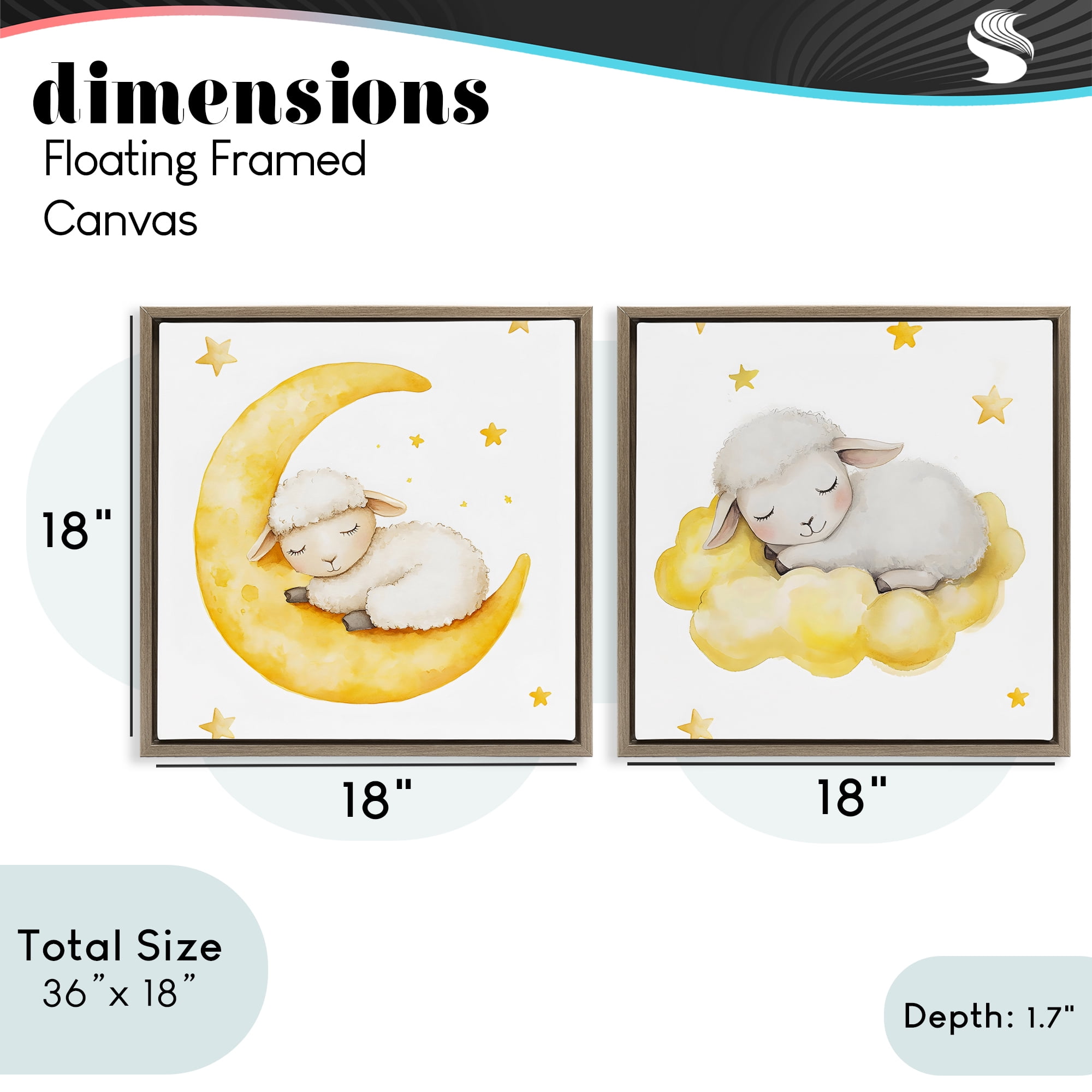 Stupell Industries Sleeping Sheep Cloud and Moon 2 Piece Brown Framed Floater Canvas Set, design by LSR Design Studio