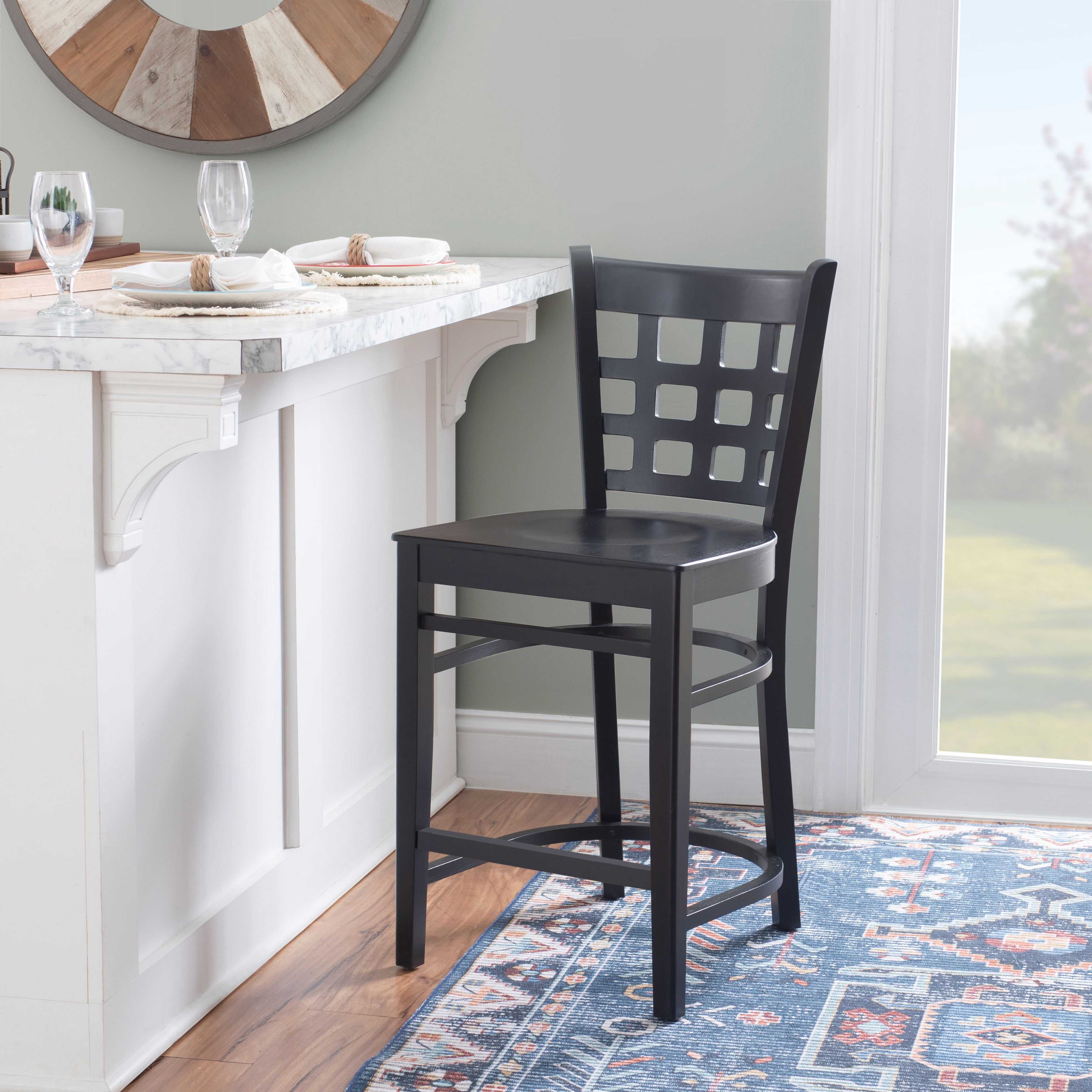 Linon Neville 24" Wood Counter Stool Set, Black Finish, Indoor Use, Set of 2