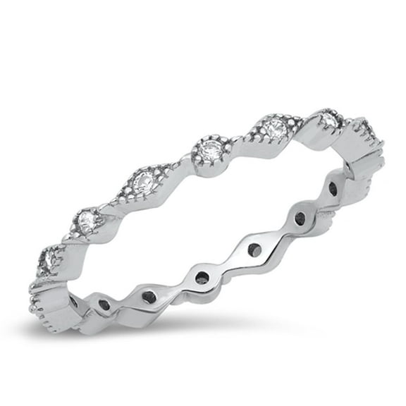 Stacking White Cubic Zirconia Ring .925 Sterling Silver Band Jewelry Female Male Unisex Size 5