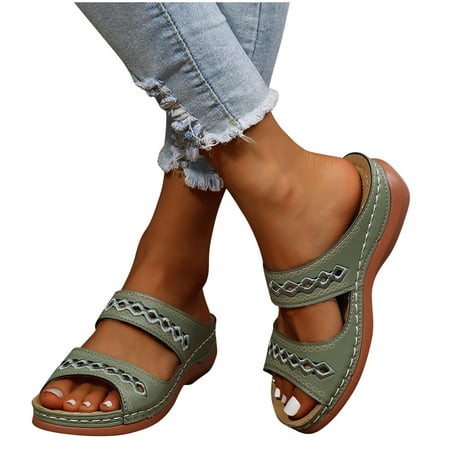 Amzcrzy Women s Summer Slide Sandals with Comfort Anch Support Casual Bohemia style Open Toe Wedge Sandals Comfortable Ankle Strap House Indoor Outdoor Slippers Shoes for Beach Seaside Walking