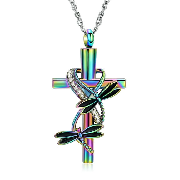 Dragonfly Urn Necklace for Ashes for Human / Pet Ashes Stainless Steel Cremation Jewelry Cross Memorial Locket Urn Pendant